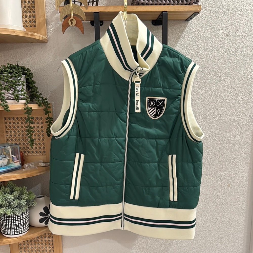 Forest Green Quilted Sleeveless Vest with Contrast Trim